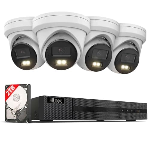 HiLook by HIKVISION Kit PoE avec 4 caméras dôme 6MP avec Slot SD, lumière Hybride avancée, Vision Couleur/IR, détection Intelligente Personne/véhicule, NVR 8CH 4K, Disque Dur 2To, contrôle Mobile