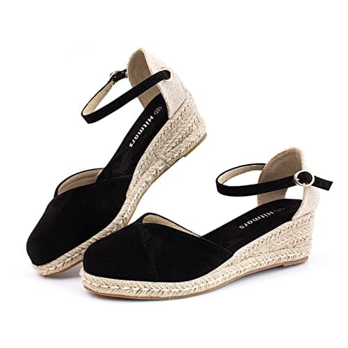 Sandale Femme Espadrille Sandales Femme Été Compensées Talon Ladies Sandals Escarpins Confortable Bout Fermé Talon Haut Mariage Noires EU 43