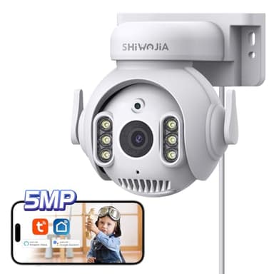 SHIWOJIA Camera Exterieur WiFi Tuya Smart Life, Camera Tuya Exterieur 5MP, Détection de Mouvement, Audio Bidirectionnel, Etanche IP66 Vision Nocturne Couleur