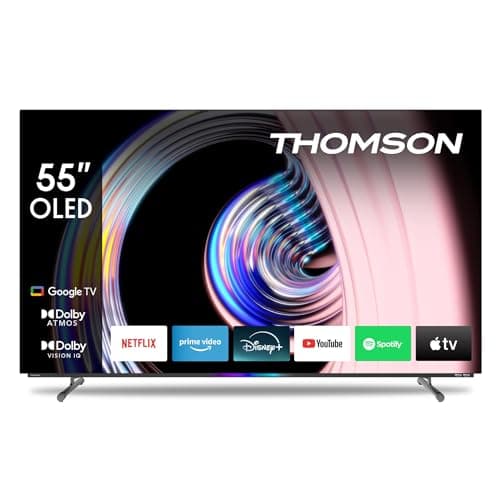THOMSON 55 Pouces (139 cm) OLED 4K UHD Smart Google TV, Wi-FI, Dolby Vision IQ, Dolby Atmos, HDR10, Bluetooth 5.1, Triple-Tuner (Câble/Satellite/Antenne), HDMI, CI+, A+ Panneau – 55OG8S24–2025
