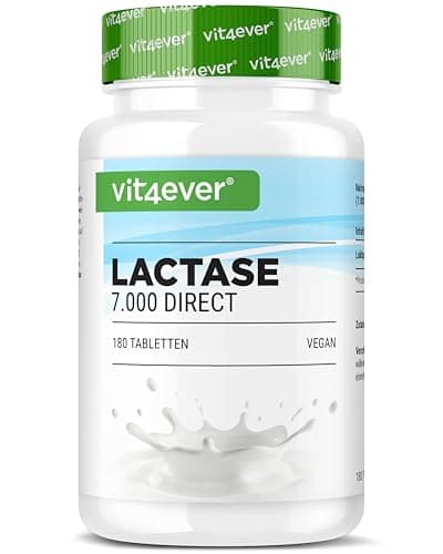 Lactase 7.000-180 comprimés à effet immédiat - Hautement dosé avec 7.000 unités FCC - En cas d'intolérance au lactose + intolérance au lait - Sans additifs indésirables - Vegan