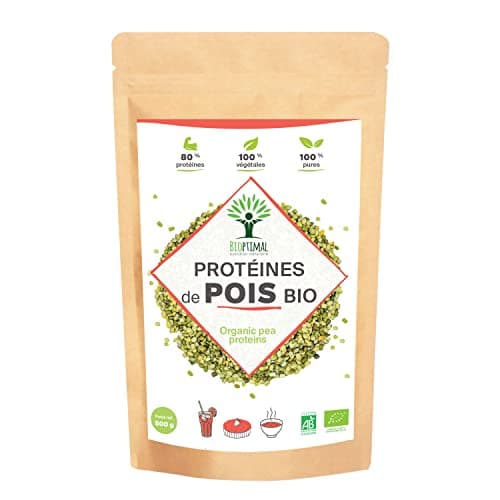 Protéine de Pois Bio - Bioptimal - 80% Protéines - 12% BCAA - Haute Digestibilité - Energie Sport Musculation - Poudre de Pois Jaune - 100% Pur - Conditionné en France - Certifié Ecocert - 500 g