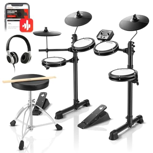 Donner Batteries électroniques drum set pour débutant avec 180 sons, batterie complète en maille silencieuse, légère et portable (DED-80)
