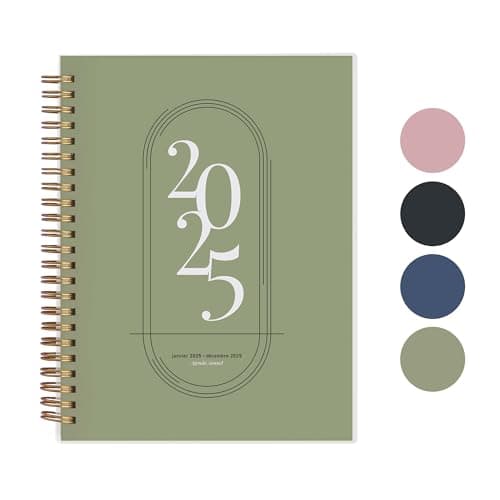 Rileys & Co Planificateur - Agenda Mensuel et Hebdomadaire, Couverture Flexible, Reliure à Double Spirale, Pages de Notes | Calendrier (Français, Allemand) (Vert, Français)