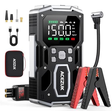 ACEZUK Booster Batterie Voiture 7000A, 150PSI Gonfleur Pneus Voiture, 26800mAh Démarreur avec Compresseur à Air, 12V Jump Starter pour Véhicule(Tout Gaz ou 10L Diesel), 400 Lumens LED