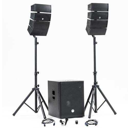 Pack Sonorisation DJ complet BM Bmsonic BMS-15-ARRAY-BT, 1200W, Enceintes satellites, Caisson 38cm USB/Bluetooth, Supports Câbles
