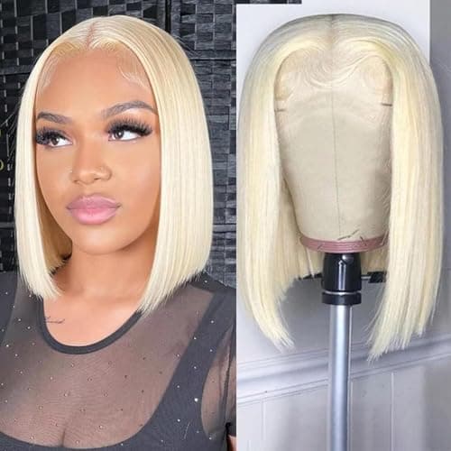 10 pouces 613 Blonde Short Bob Wig Cheveux Humains Straight Lace Front Perruque 180 Densité 13x6 HD Lace Front Perruque Bob Wig Pré - épelé des Cheveux de bébé pour Les Femmes