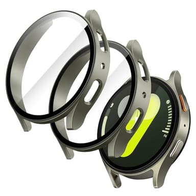 JETech Coque avec Protection D'écran pour Samsung Galaxy Watch 7 44mm, Étui Housse de Protecteur Complète, Film en Verre Trempé Intégré Haute Sensibilité, Lot de 2 (Vert)
