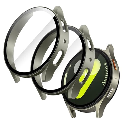 JETech Coque avec Protection D'écran pour Samsung Galaxy Watch 7 44mm, Étui Housse de Protecteur Complète, Film en Verre Trempé Intégré Haute Sensibilité, Lot de 2 (Vert)