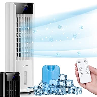 Klarstein Rafraichisseur d'Air 4 en 1, Climatiseur Portable, Humidificateur, Ventilateur, Sans Évacuation, Silencieux, Pack Glacon, Réservoir 3.5L, 60W, Puissant Débit d'Air 486m³/h
