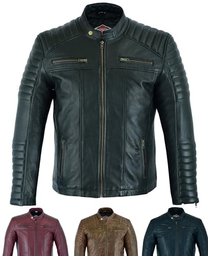 Texpeed veste en cuir homme - Occasionnels doux authentique peau de mouton motard Cuir véritable de style moto - Noir - L