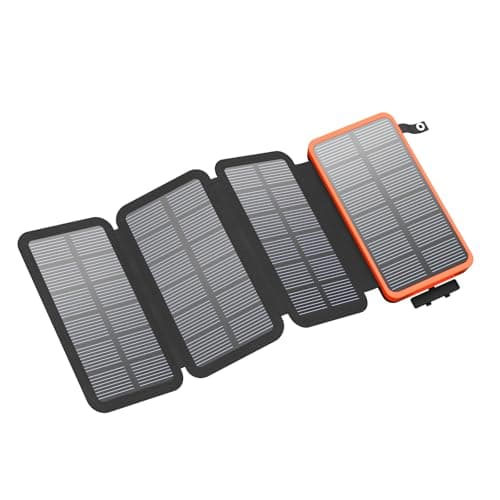 FEELLE Chargeur Solaire 25000mAh, Solaire Batterie Externe avec Double Sortie USB 3,0A et 4 Panneaux Solaires Pliables Chargeur Portable pour Smartphone, Tablette, Camping et Plus (Orange)