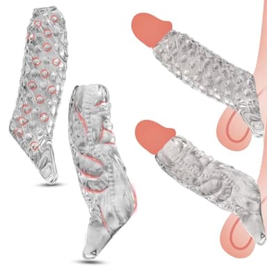 BDSMYEE Ensemble de 2 Pièces Gaines pour Pénis Intensive de Particules, Manchon de Pénis Réduire la Sensibilité Retardant Éjaculation Jouet Sexuel pour Hommes Femme Couples (Transparent)