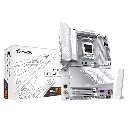 GIGABYTE B850 AORUS Elite WIFI7 Ice Carte Mère - AMD Ryzen 9000 Series CPUs, VRM numérique 12+2+1 Phases, jusqu'à 8200MHz DDR5 (OC), 1xPCIe 5.0 + 2xPCIe 4.0 M.2, LAN 2,5, WiFi 7, USB 3.2 Gen 2x2