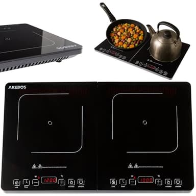 Arebos Double plaque à induction 3500W | 2 zones de cuisson avec écran tactile & minuterie | Plaque à induction portable pour le camping, le plein air & la cuisine | Protection contre la surchauffe