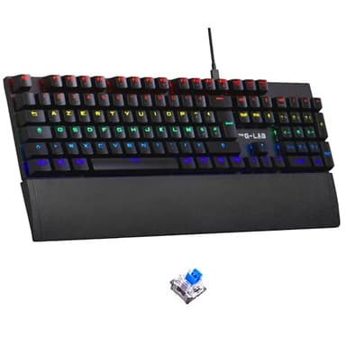 The G-Lab Keyz Carbon Ex - Clavier Mécanique Azerty Switch Bleu - Clavier Gaming Rétroéclairage LED RGB, Anti-ghosting Total, 12 Touches multimedias - PC/PS5/Xbox - New (Keyz Carbon Ex)