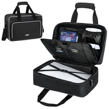 Sac PS5 Transport,Étui de transport compatible pour PS5/PS5 Pro,Sac pour Playstation 5 Disk,Digital Edition à Bandoulière,Compatible avec la Console PS5,Manette,Casque de Jeu,Disque Accessoires,Noir