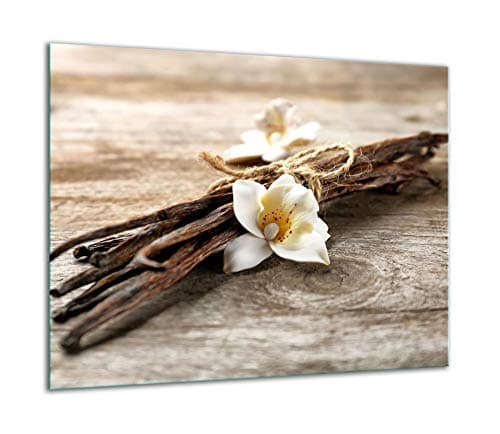 TMK Plaque de recouvrement, 60 x 52 cm, en verre, pour cuisinières électrique, à induction ; convient comme décoration, protection anti-éclaboussures ou planche à découper, fleur