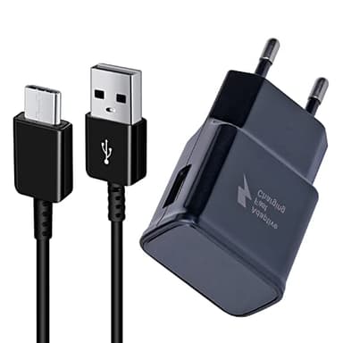 Powersky Chargeur USB C Charge Rapide avec 1,5m Câble pour Samsung Phone Galaxy S21, S20, S10, S9, S8, Note 10, 9, 8, 7 Et A53, A7, Série A, Prise USB Chargeur Telephone Secteur USB Type C - Noir