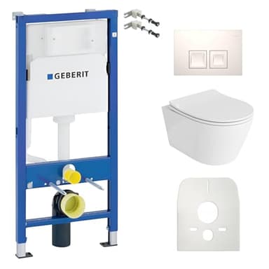 Lavita Duofix Praia Basic Ensemble WC encastré avec élément de chasse d'eau + abattant WC + panneau de commande Delta 25 - Bouton blanc - Kit complet encastré pour WC