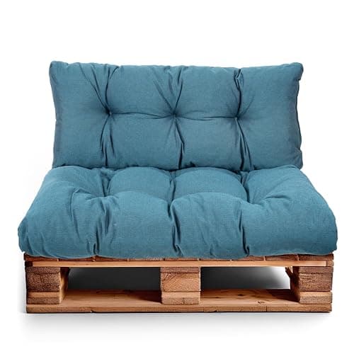Best Wool Ensemble de Coussin Palette – Coussin D’Assise pour Palettes Europe – Coussins pour Palettes Rembourrés avec Mousse Granulaire Poulirette – Inclut Coussin D’Assise 120x80 + Dossier 120x40