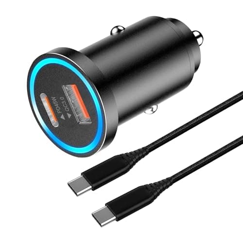 63W Chargeur Voiture USB C 45W & USB A 18W avec Cable pour Samsung Galaxy S24/S23 Plus/S25 Ultra/S22 S21 S20 FE A56 A26 A55 5G A25 A15 A35 A15 A54 A34 A53 A23 A33 iPhone 15 16 Pro Rapide Allume Cigare
