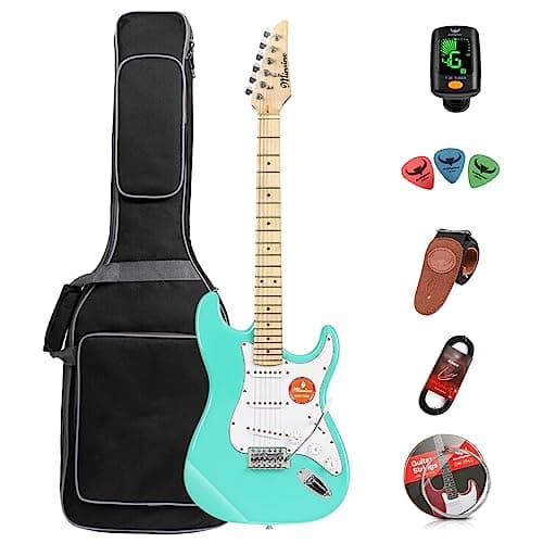 Bullfighter MS-100 Guitare électrique adulte débutant débutant Guitare rock professionnel pour homme et femme avec sac de guitare, sangle, médiators, accordeur, cordes et câble (Green)