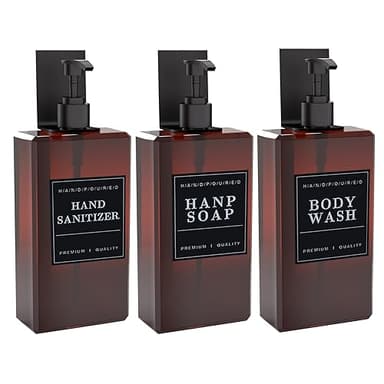 AIVORO Lot de 3 distributeurs de savon mural sans perçage - 500 ml - Pour cuisine et salle de bain - Avec supports muraux en acier inoxydable - Autocollants étanches - Ambre