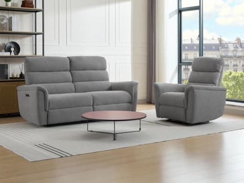 Vente-unique - Canapé 3 Places et Fauteuil Relax électrique en Tissu Gris CARTASIA