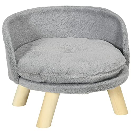 PawHut Canapé lit Panier pour Chien Design scandinave Coussin Moelleux Amovible Pieds en Bois Ø 40,5 x 33H cm Gris