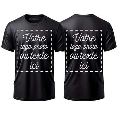 T-shirt Personnalisable, Noir, léger et résistant, 100% coton, manches courtes, personnalisation face et/ou dos avec votre image ou photo (XL)