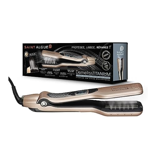 Demeliss SAINT ALGUE Lisseur Vapeur TITANIUM - Plaques Titane - Vapeur Ultra Puissante - Réservoir XL 40ml Intégré - Peigne Amovible - Lissage Tous Types de Cheveux - 5 Températures - Professionnel