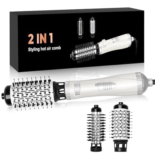 Brosse Soufflante Rotative 2 en 1 air styler, Brosse Seche Cheveux Brushing avec 2 Brosses 38MM / 50MM, 1000W Brosse Rotative Soufflante Pour Sécher, Lisser, Modeler du Volume