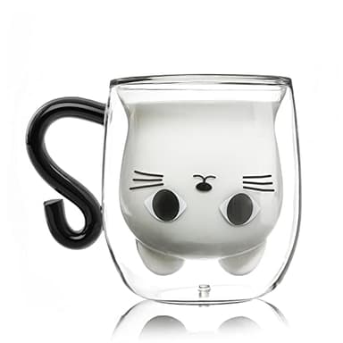 Qinhai Tasse Chat, Tasse a Cafe Double Paroi, Cadeau de Noël Original pour Femme Fille Epouse Maman Nounou Marraine Amie Enfant Garçon Fille, Valentin Fête des Mères Anniversaire Halloween