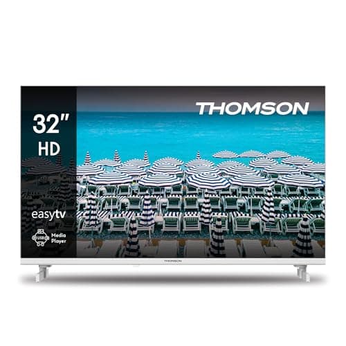 THOMSON 32 Pouces (80 cm) LED HD Blanc Easy TV – Non Smart – Hotel Mode, USB, HDMI, Triple-Tuner (Câble/Satellite/Antenne), CI+, A+ Panneau – 32HD2S13W