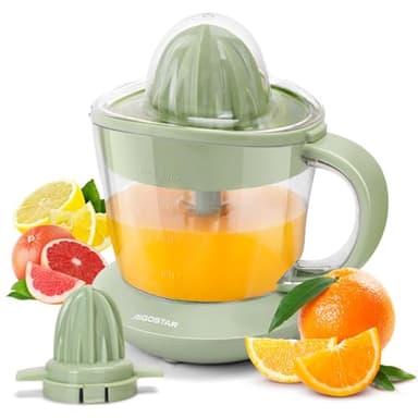 Aigostar Presse Agrumes Electrique 40W, Capacité 0.7L, Sans BPA, Jus Orange Citron Pamplemousse, 2 cônes interchangeables, Bec anti-goutte, rotation bidirectionnelle (Vert)