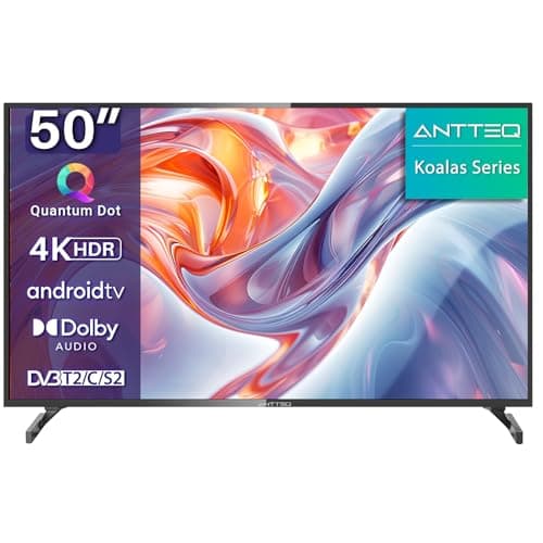 Antteq Koalas Series Q50 50" Smart TV 4K HDR QLED Android TV 127 cm (DVB-T/T2/C) avec App Store (10 000+ Apps), Bluetooth 5.0, Assistant Google, Wi-FI 2.4 GHz/5 GHz [Classe énergétique G]