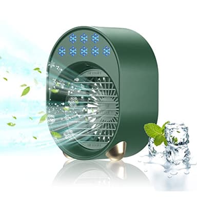 Mini Climatiseur Portable Sans Évacuation, Ventilateur Silencieux Chambre, Clim Mobile Rechargeable USB Petit Humidificateur Air 3600mAh 4 en 1