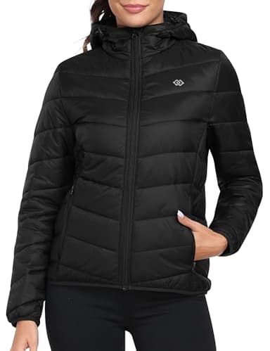 MoFiz Doudoune Légère Femme, Veste Ski Hiver Chaude à Capuche, Matelassée Pliable avec Poches