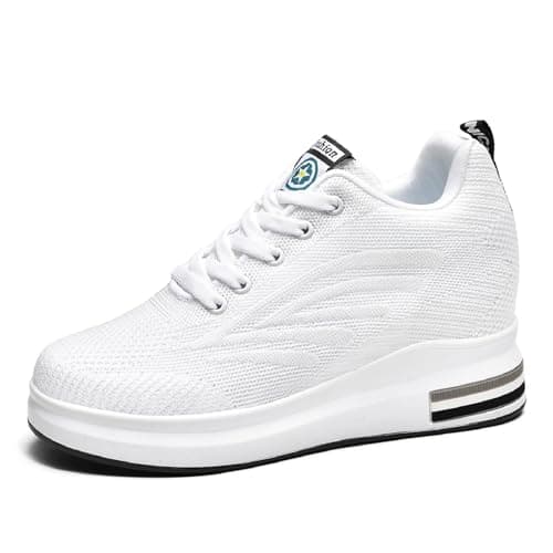 MIEHUIAI Baskets Compensées Femme Chaussure de Sport Plateforme Respirantes Sneakers Gym Fitness Casual Lacets Chaussures Talon de 8.5 cm à L'intérieur Hausse(Blanc 2301,40 EU)