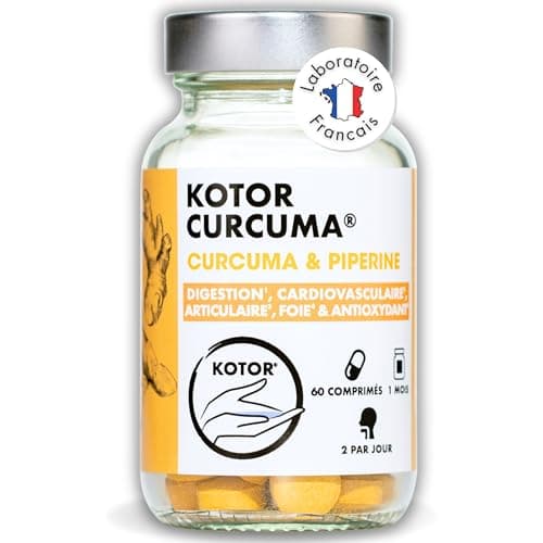 KOTOR Curcuma | Anti Inflammatoire et Oxydant, Douleurs Articulaires, Digestion Difficile | 786mg | Curcuma Bio Haute Absorption | Curcumine + Pipérine | 60 Comprimés | France