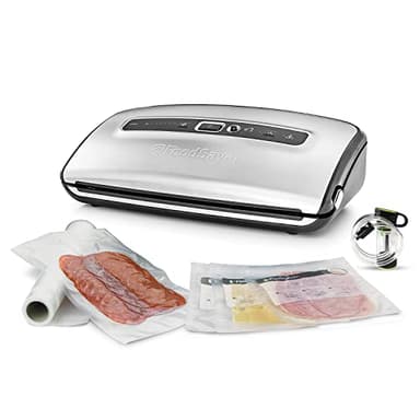 FoodSaver Machine Sous Vide avec compartiment de rangement pour rouleau et cutter, inclus sacs de mise sous vide assortis et adaptateur intégré [FFS016X] - Acier/Noir