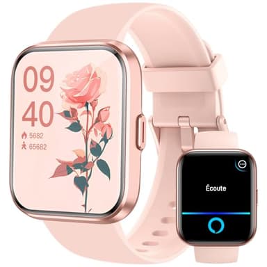 Montre Connectée Femme Homme Appel Bluetooth, 1.8” Smartwatch avec Alexa Intégré, Moniteur de Sommeil Cardiofréquencemètre SpO2, Etanche IP68 Montre avec 100 Sportifs pour Android iOS Cadeaux, Rose