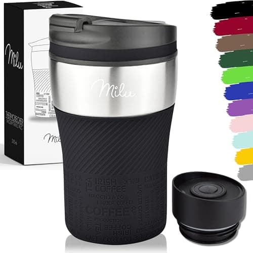 Milu Mug Isotherme Etanche 210mL I Thermos I pour café et thé à emporter, Double Paroi sous Vide, Acier Inoxydable I Tasse isolée de Voyage Chaud & Froid - Noir