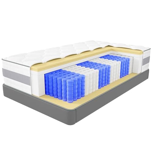 INMOKO Matelas，160x200 cm, Mousse à mémoire de Forme et Ressorts ensachés, Hauteur de 25 cm, Soutien en 7 Zones, Design Ergonomique, Durable, réversible, fermeté Moyenne (H3),