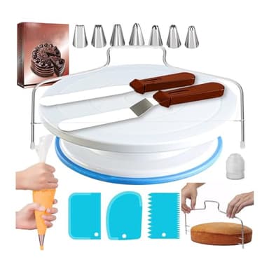 Narunii 35 Pièces Plateau Tournant de Gâteau,Spatules à Glaçage,Ensemble Grattoir à Gâteau,Douilles Pâtisserie,DIY Kits pour Décoration Cuisine Moule De Cuisson Outil