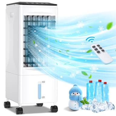 Climatiseur Mobile Silencieux Sans évacuation Avec Evacuation 5.5L 3 en 1 Ventilateur Rafraichisseur d'air Humidificateur Portable Économie d'énergie Avec Roues,3 Vitesses,Télécommande,1-7H Minuterie