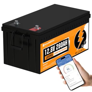 ECO-WORTHY Bluetooth Batterie Lithium 12V 280AH,Batterie LiFePO4 Rechargeable avec BMS,Batterie Lithium pour camping-car, pêche à la ligne, caravanes, système solaire
