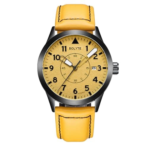 BOLYTE Montre Mécanique Automatique pour Homme avec Bracelet en Cuir/Inoxydable, Militaire