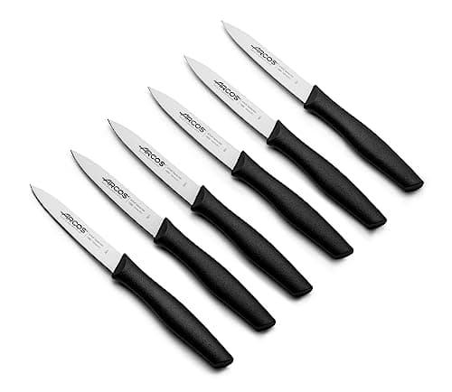 Arcos Lot de 6 Couteaux d'Office. Lame 100 mm Acier Inoxydable. Manche Polypropylène. Couteaux de Cuisine Éplucheurs. Compatible Lave-Vaisselle. Série Nova. Couleur Noire